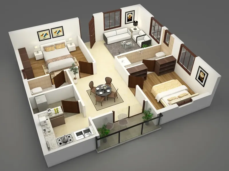 2 BHK indicative floor plan at Aparna Wonder Woods