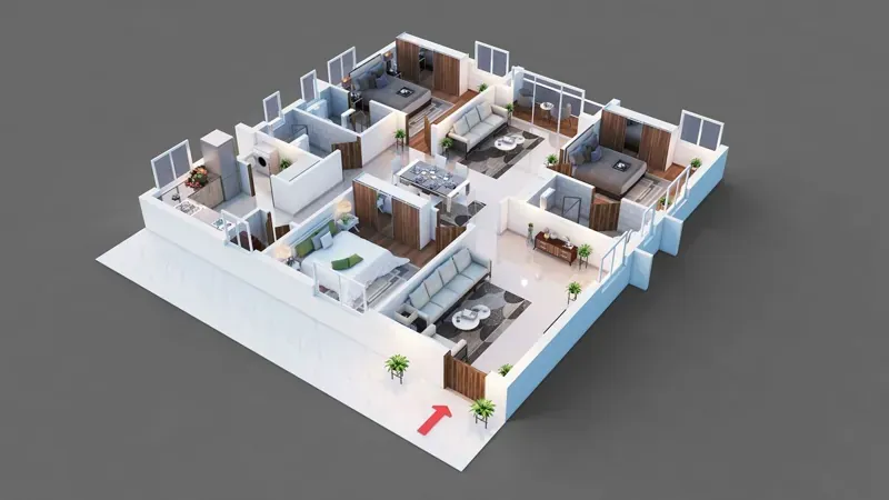 3 BHK indicative floor plan at Aparna Wonder Woods